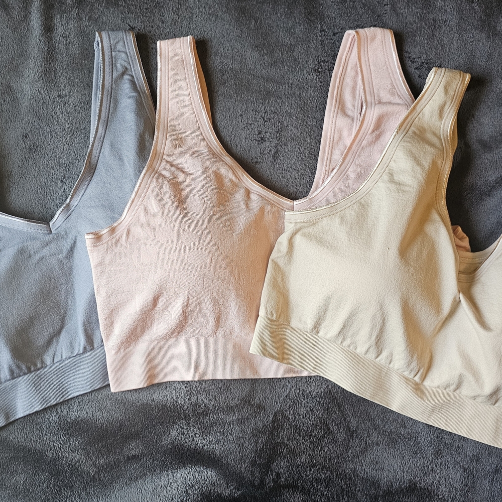 Women's Soft Cotton Bralette Set - Blue, Pink, Cream
